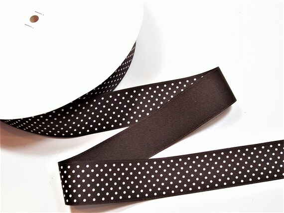 Brown with White Polka Dot Grosgrain Ribbon 7/8 inch wide x 10 yards Schiff Brown with White Polka Dot Grosgrain Ribbon 7/8 inch wide x 10 yards Schiff