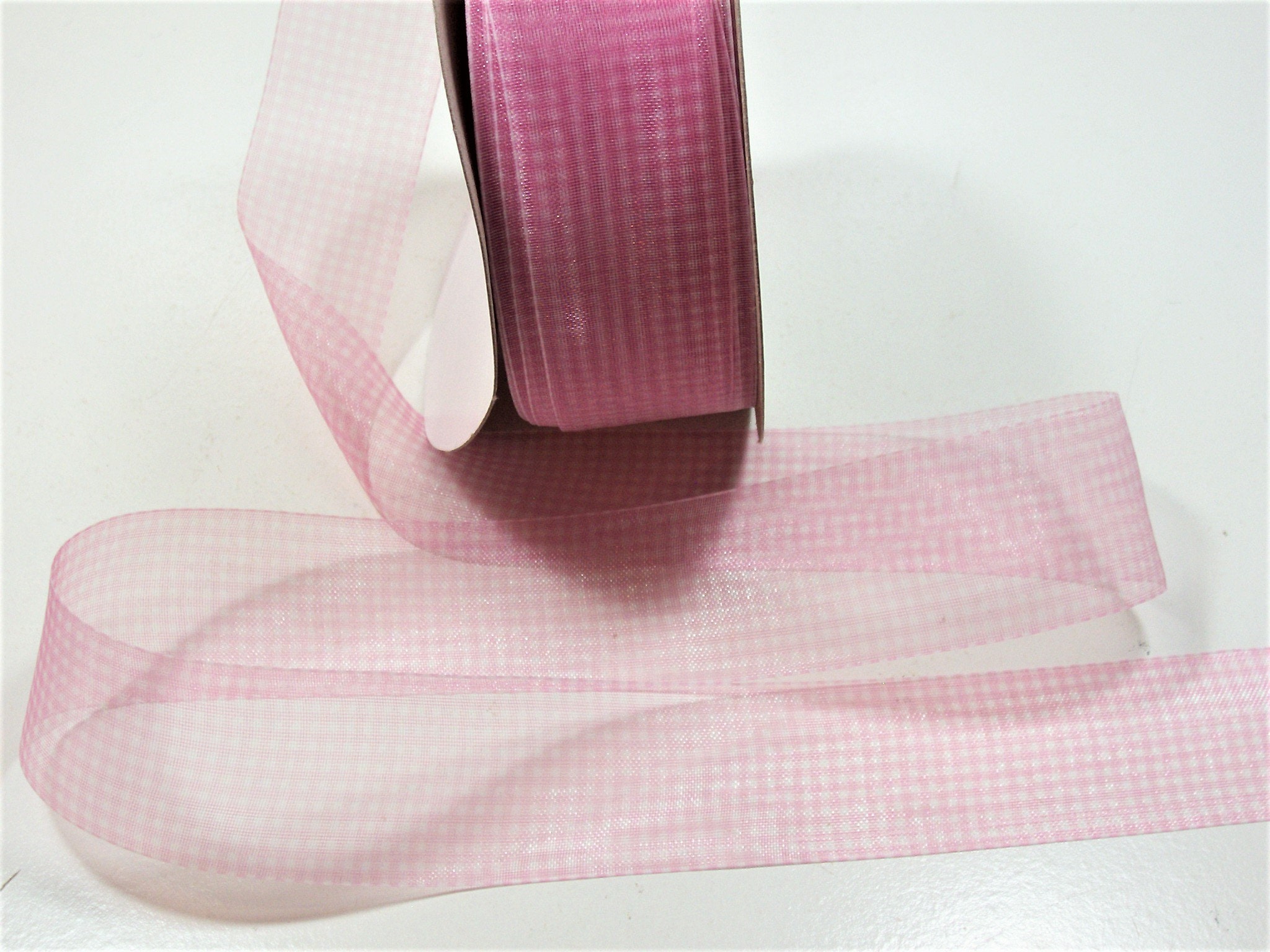 Sheer Pink Ribbon Wild Pink Mini Gingham Organza Ribbon 1 1/2 | Etsy