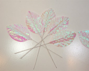 Iridescent White Leaf Picks, Offray Tru Life Leaves X 10 pieces, Opal Leaves, Florist Picks, Medium, 740