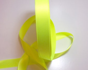 Yellow Ribbon, Double-Faced Neon Yellow Satin Ribbon 7/8 inch wide x 10 yards,  Neon Yellow Ribbon, SECOND QUALITY FLAWED, 468