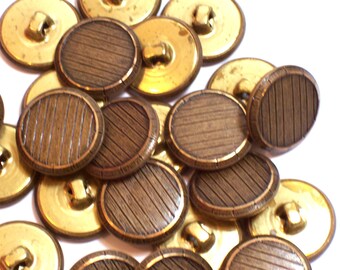 Gold Buttons, Vintage Goldtone Metal Buttons 3/4 inch(19 mm) diameter x 25 pieces, Shank Back, Fine Lines Gold Buttons, 1117