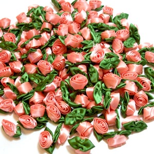 Peach Roses, Peach Rose Flower Appliques, Offray Rolled Ribbon Rose ...