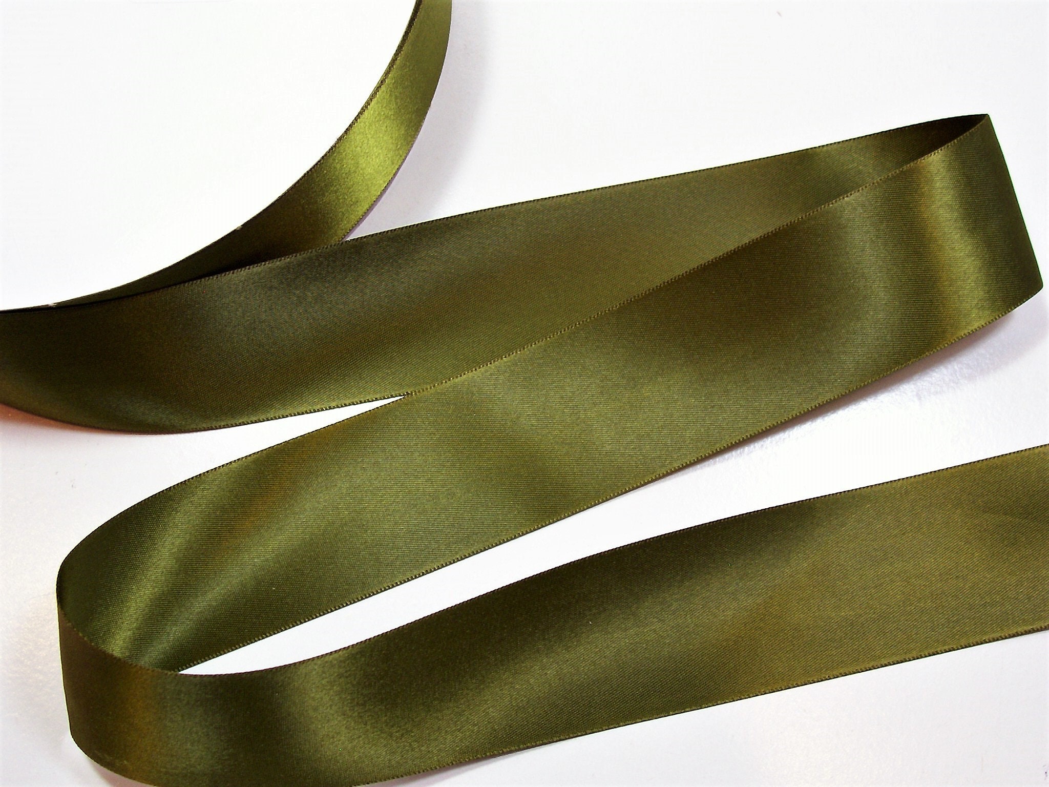 Green Ribbon, Schiff Double-faced Olive Green Satin Ribbon 1 1/2