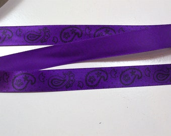 Purple Ribbon, Single-Faced Purple Paisley Satin Ribbon 5/8 inch wide x 9 yards, 634