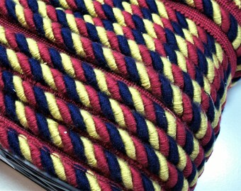 Navy Blue and Yellow Twisted Shiny Cord with Lip Trim BY THE YARD
