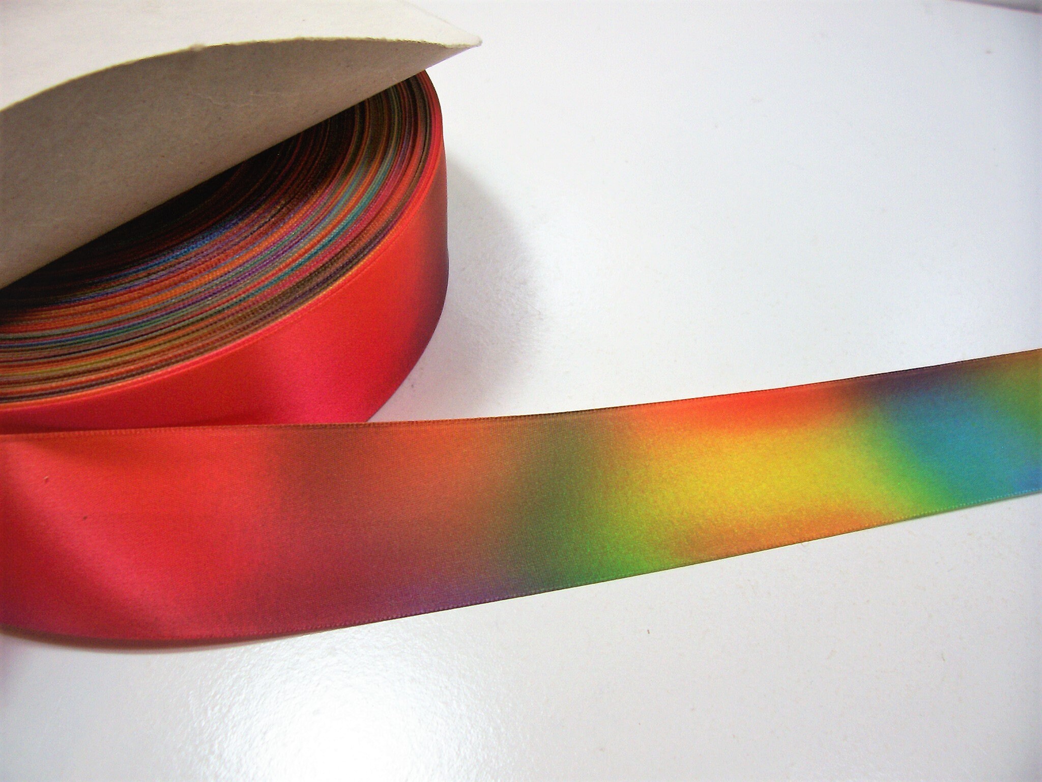 Rainbow Ribbon, Single-faced Rainbow Satin Ribbon 1 1/2 Inches 