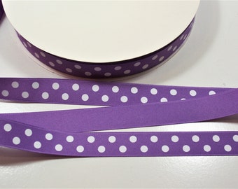 Purple Ribbon, Purple Polka Dot Grosgrain Ribbon 7/8 inches wide x 10 yards, Offray Dark Orchid and White Ribbon, 589