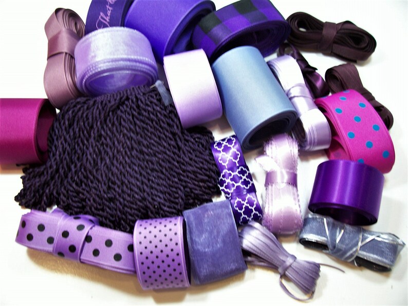 Purple Ribbon Scraps Bag of Assorted Ribbon and Trim Scraps X Etsy