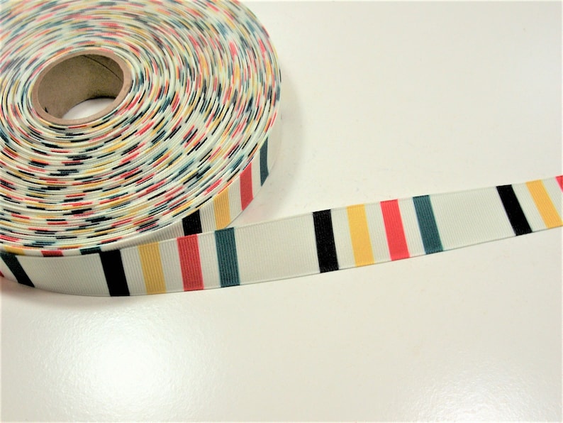 Red Green and Yellow Black Horizontal Stripe Grosgrain Ribbon 1516 inch wide x 10 yards Horizontal Stripe Ribbon in Ivory