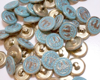 Green Buttons, Verdigris Goldtone Metal Buttons x 25 pieces 5/8 inch diameter, Three Legged Eagle Design, Hessian Soldier, 1014