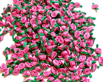 Pink Roses Pink Flower Appliques Offray Ribbon Rose Satin | Etsy