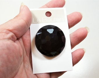 Black Button, Large Black Domed Button x 1 Piece, Le Bouton Button, 1 1/2 inch diameter, Faceted, 145