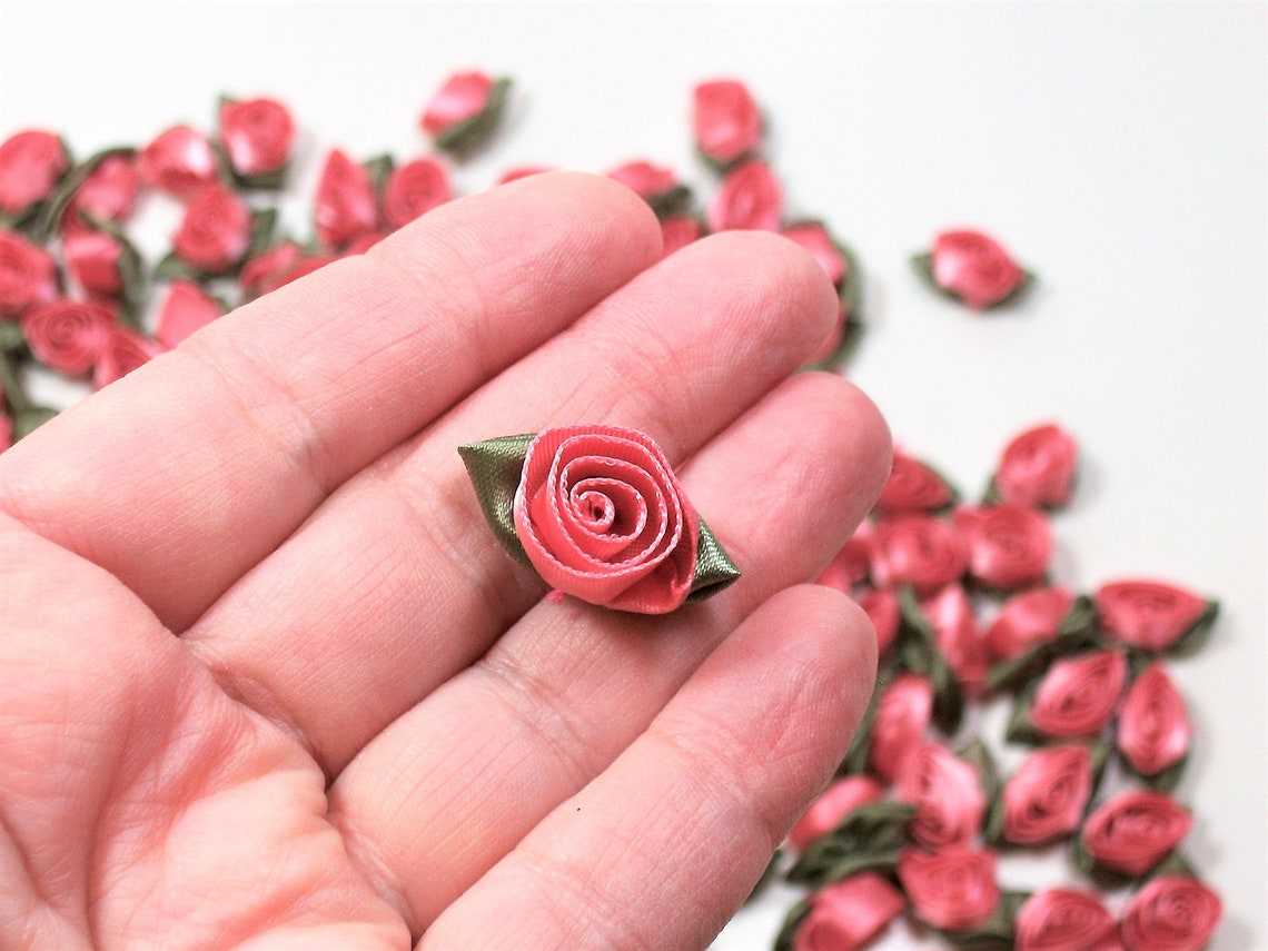 Pink Roses Pink Rose Flower Appliques Offray Rolled Ribbon - Etsy