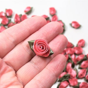 Pink Roses, Pink Rose Flower Appliques, Offray Rolled Ribbon Rose Satin ...