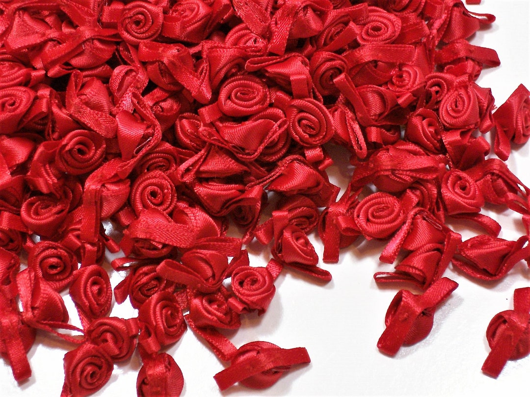 Red Roses, Red Flower Appliques, Offray Small Ribbon Rose Satin Flowers ...