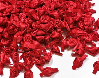 Red Roses, Red Flower Appliques, Offray Small Ribbon Rose Satin Flowers X 20 pieces, 1051