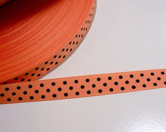 Orange Ribbon, Orange and Black Confetti Dot Grosgrain Ribbon 5/8 inch wide x 10 yards, 160