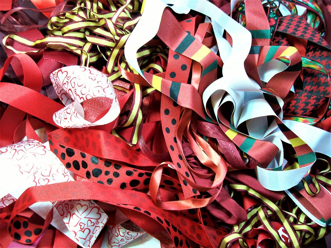 Red Ribbon Scraps Bag of Assorted Ribbon and Trim Scraps x 12 Etsy