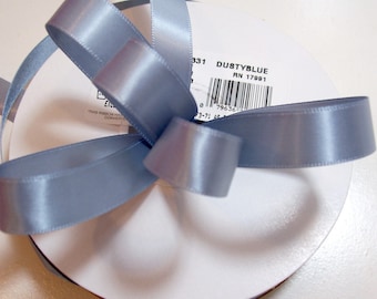 Blue Ribbon, Dusty Blue Single-Faced Satin Ribbon 5/8 inch wide x 10 yards, Offray Dusty Blue Ribbon, SECOND QUALITY FLAWED, 1154