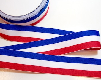 Patriotic Stripe Ribbon, Red, White, Blue Grosgrain Ribbon 1 1/2 inches wide x 10 yards, 012