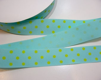 Aquamarine Blue Ribbon, Schiff Polka Dot Grosgrain Ribbon 1 1/2 inches wide x 10 yards, Blue and Green Polka Dot Ribbon, SECOND QUALITY, 718