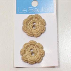 Tan Flower Buttons, Tan Button x 2 Pieces, Plastic Button, 2 hole Button, Le Bouton, 130 image 1