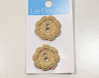 Tan Flower Buttons, Tan Button x 2 Pieces, Plastic Button, 2 hole Button, Le Bouton, 130