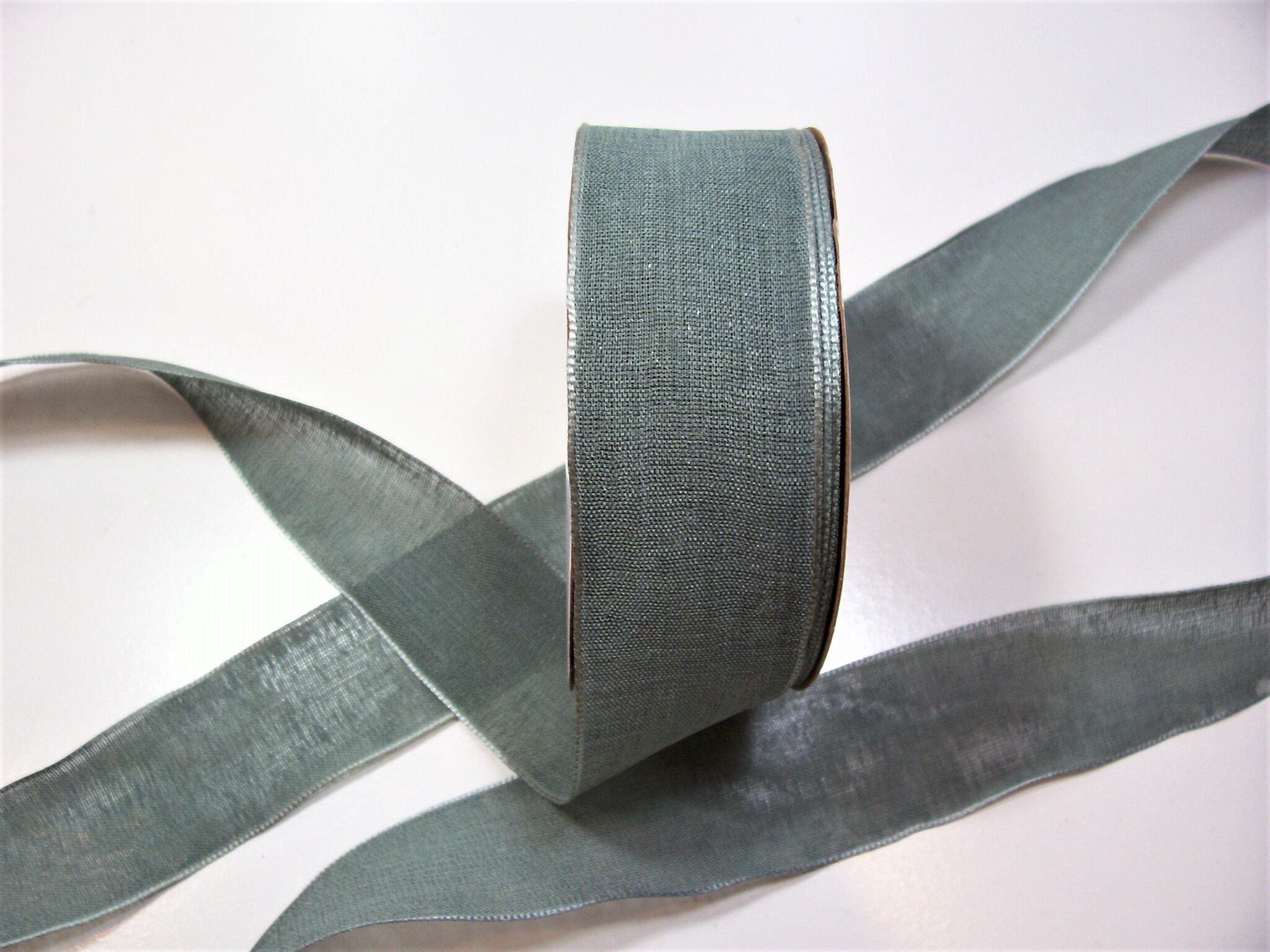 Offray Teagan Ribbon Green Ribbon SECOND QUALITY FLAWED Dark Shale Ribbon 1 1/2 inches wide x 10 yards