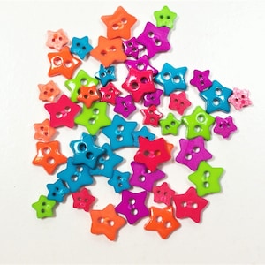 Tiny Star Buttons: Multicolor Plastic 2-Hole Buttons - 49 Piece Set, Bin 1