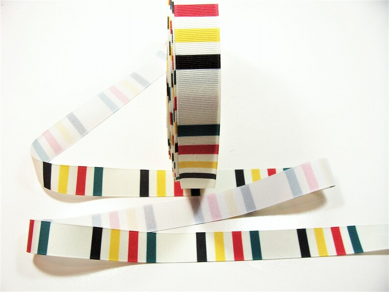 Red Green and Yellow Black Horizontal Stripe Grosgrain Ribbon 1516 inch wide x 10 yards Horizontal Stripe Ribbon in Ivory