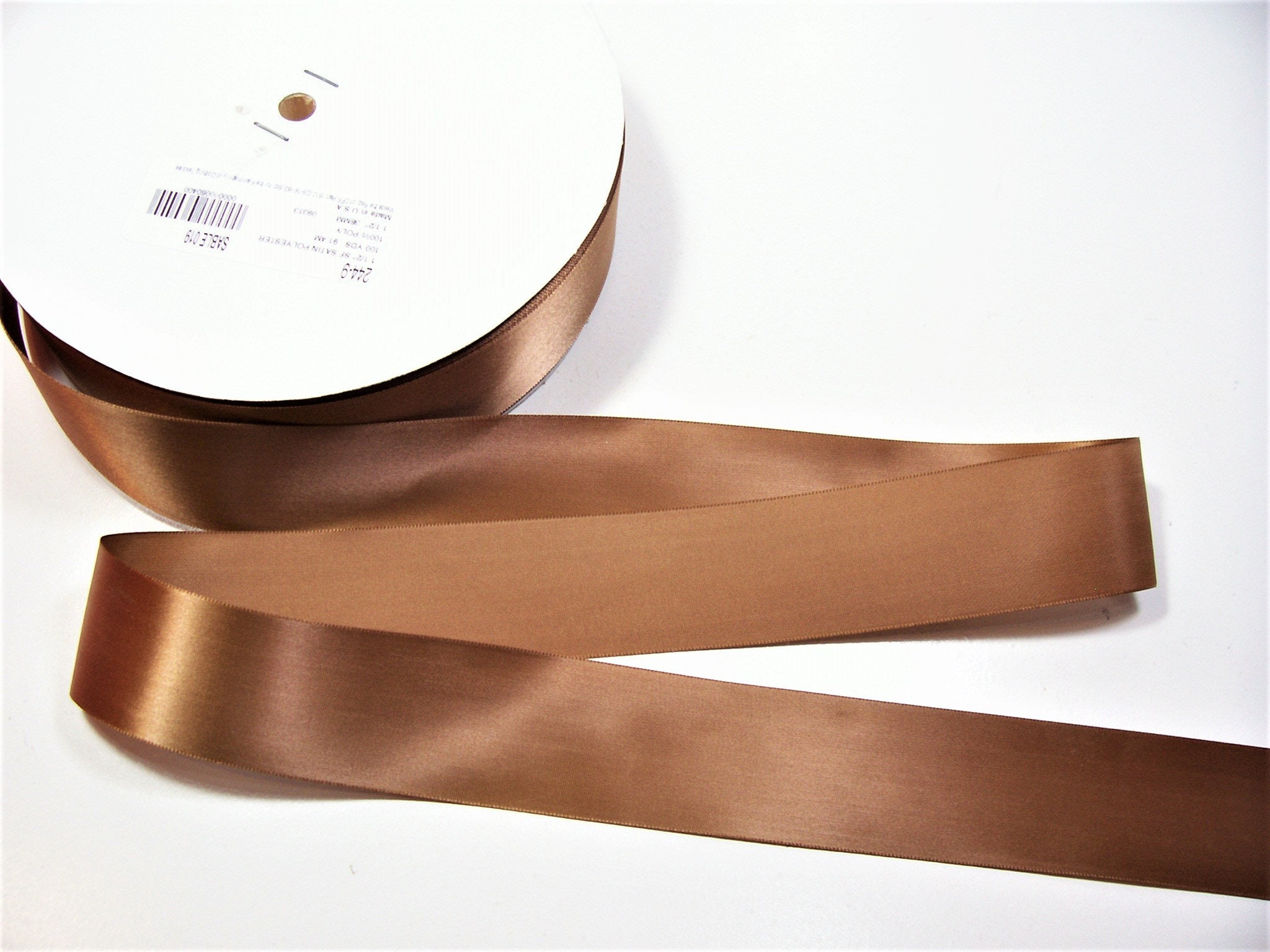 Brown Ribbon, Offray Sable satin ribbon 1 1/2 inches wide Single-Faced x 10  yards, SECOND QUALITY FLAWED, 1058