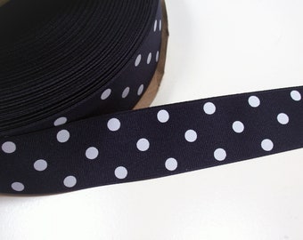 Blue Ribbon, Schiff Navy Blue and White Swiss Polka Dot Grosgrain Ribbon 1 1/2 inches wide x 10 yards, SECOND QUALITY FLAWED, 1176