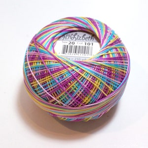 Variegated Tatting Thread, Lizbeth Cotton Crochet Thread, Spring Flower, Color number 101, Size 3, 10, 20, 40, 80, Bin 024
