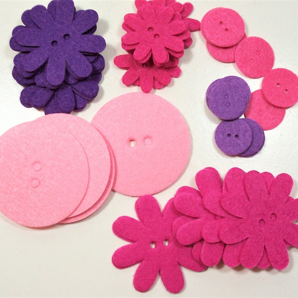 Boutons en feutre, Boutons roses et violets x 48 pièces, Fleurs et cercles, Pièces en feutre, 2 boutons, 598