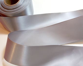 Silver Ribbon, Offray Silver Double-Faced Satin Ribbon 2 1/4 inches wide x 10 yards, SECOND QUALITY FLAWED, 170