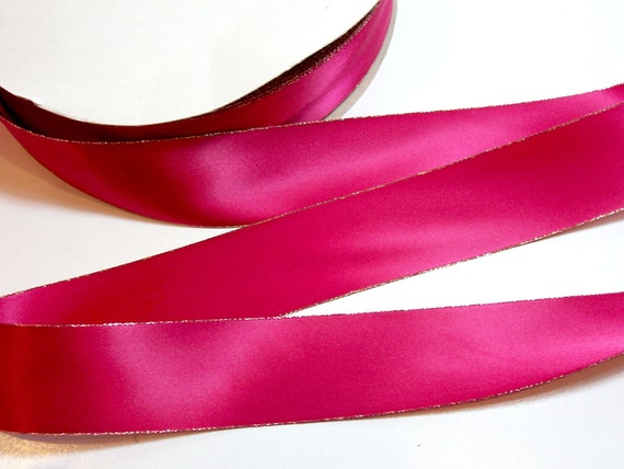 Pink Ribbon, Double-faced Fuchsia Pink Gold Edge Satin Ribbon 1 1/2 Inches  Wide X 10 Yards, 422 