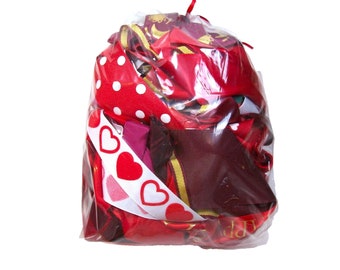 Red Ribbon Scraps, Bag of Assorted Ribbon and Trim Scraps x 1 Pound, Remnants, 832