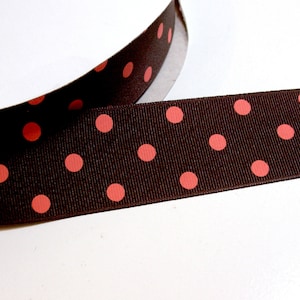 Braunes Band, braun und orange gepunktetes Ripsband 1 1/2 Zoll breit x 9 Meter, Aspirin Dot Ribbon, Bin 29