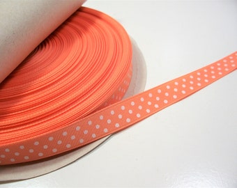 Light Orange Ribbon, Apricot Orange and White Confetti Dot Grosgrain Ribbon 5/8 inch wide x 10 yards, 910