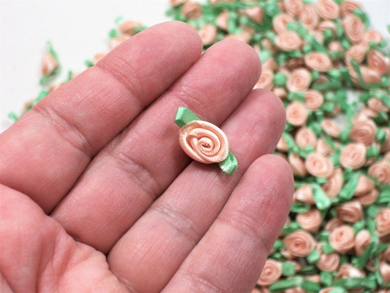 Peach Roses Peach Flower Appliques Offray Small Ribbon Rose - Etsy