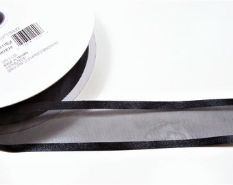 Black Ribbon, Black Satin Edge Organza Ribbon 1 1/2 inches wide x 10 yards, Offray Black Pirouette Ribbon, SECOND QUALITY FLAWED, 1145