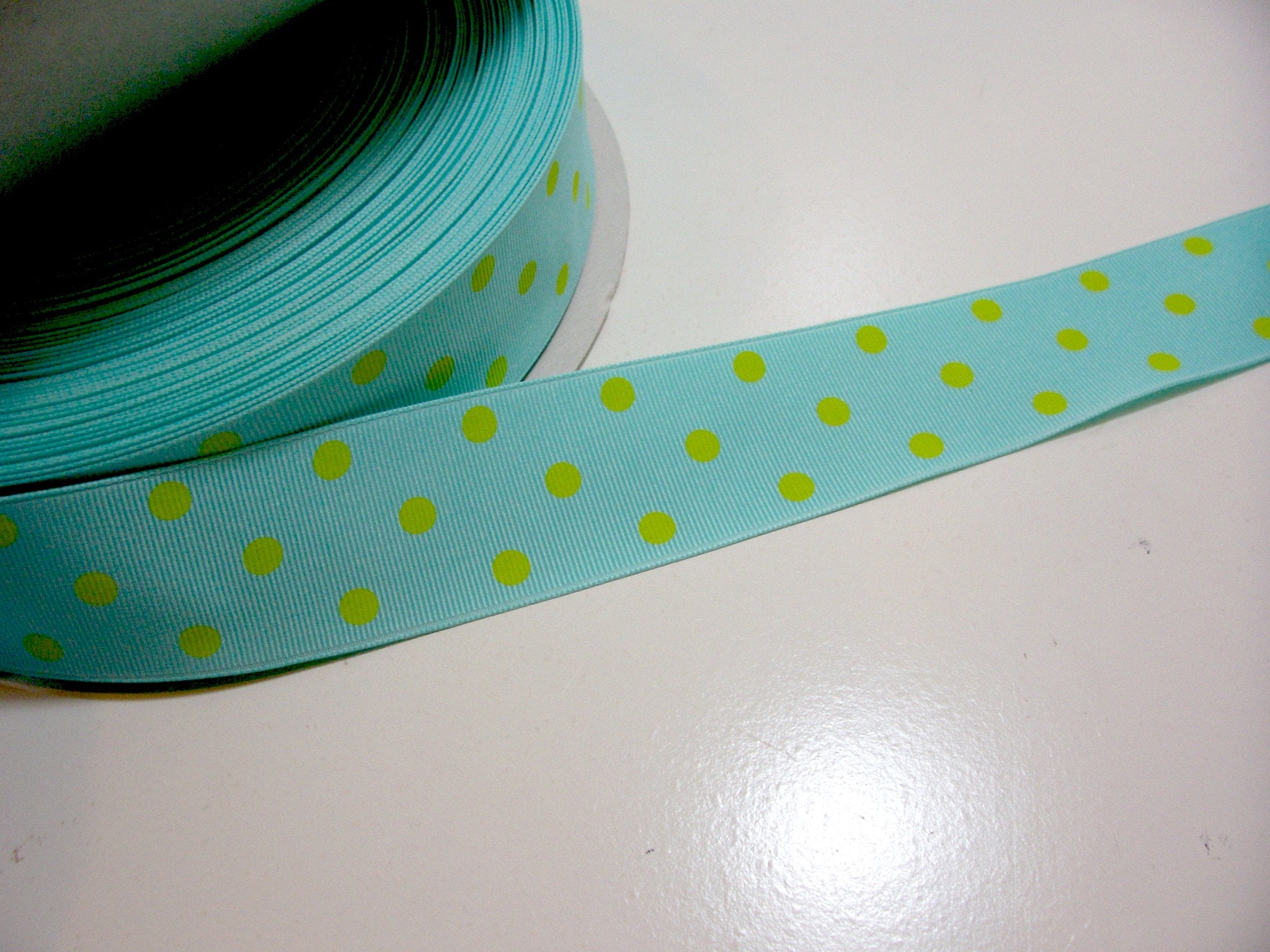 1 YARD 5/8 INCH TEAL AND ORANGE GROSGRAIN POLKA DOT RIBBON 1 YARD 5/8 INCH TEAL AND ORANGE GROSGRAIN POLKA DOT RIBBON