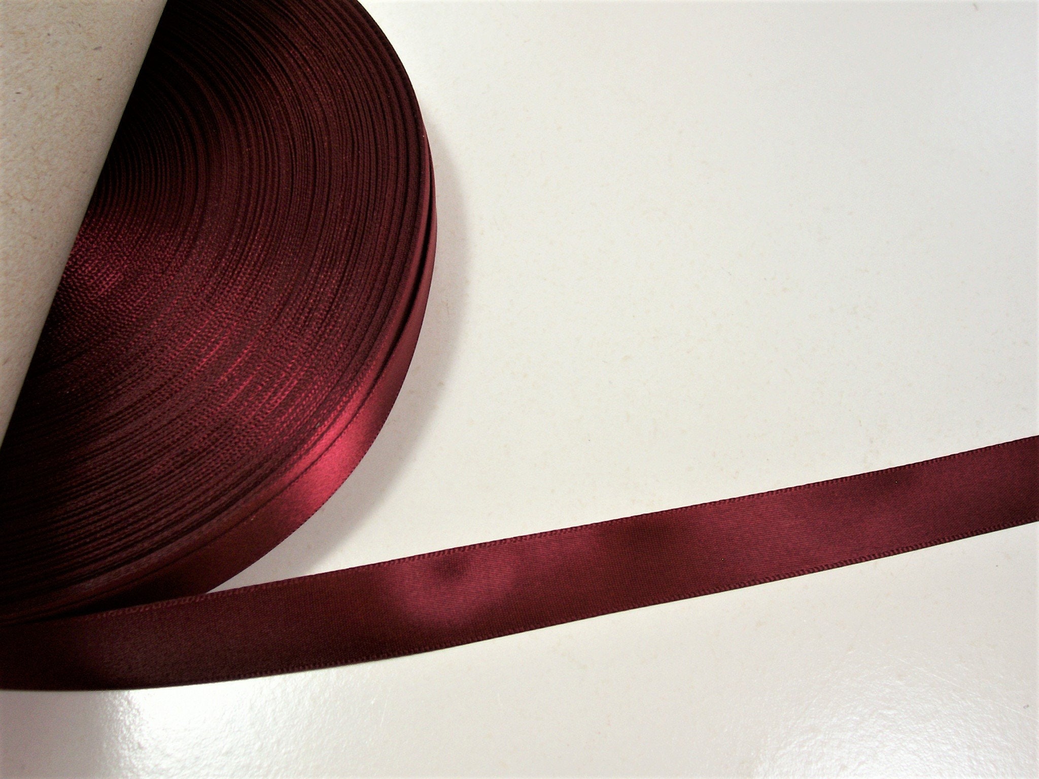 Burgundy Double Faced Poly Satin Ribbon, in 1/2 inch (12 mm) width