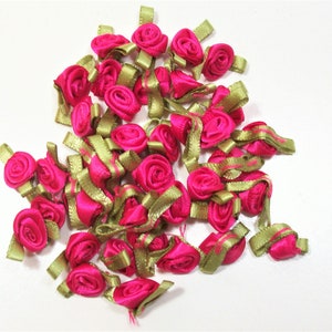 Pink Roses, Fuchsia Pink Flower Appliques, Offray Small Ribbon Rose ...