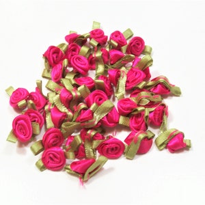 Pink Roses, Fuchsia Pink Flower Appliques, Offray Small Ribbon Rose ...