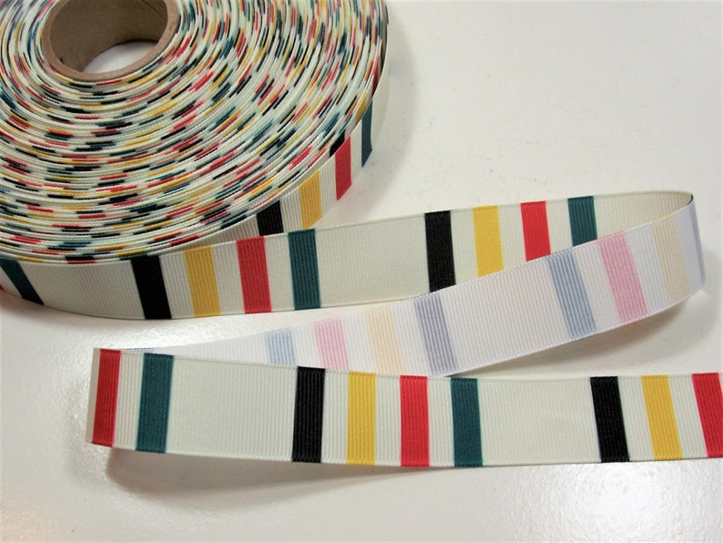 Red Green and Yellow Black Horizontal Stripe Grosgrain Ribbon 1516 inch wide x 10 yards Horizontal Stripe Ribbon in Ivory
