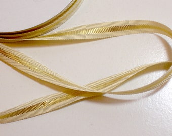 Cream Ribbon, Stripo-Gold Rayon Metallic Grosgrain Ribbon 3/8 inch wide x 8 yards, Gold Stripe, 458