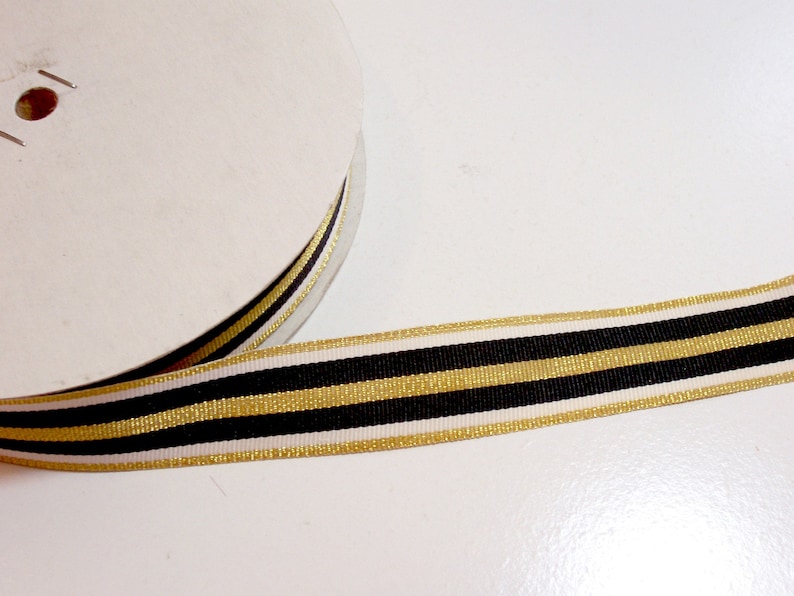 Striped Ribbon Black White and Metallic Gold Stripe Etsy