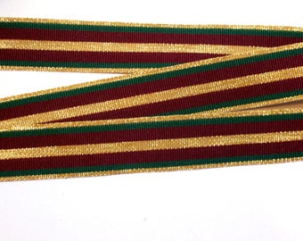 Christmas Ribbon, Burgundy, Green, and Gold Grosgrain Ribbon 7/8 inches wide x 10 yards, 739