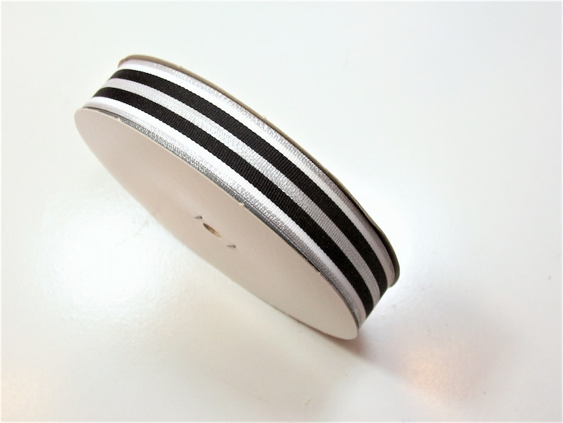 Striped Ribbon Schiff Ribbon Black White and Metallic Silver Stripe Grosgrain Ribbon 78 inches wide x 10 yards